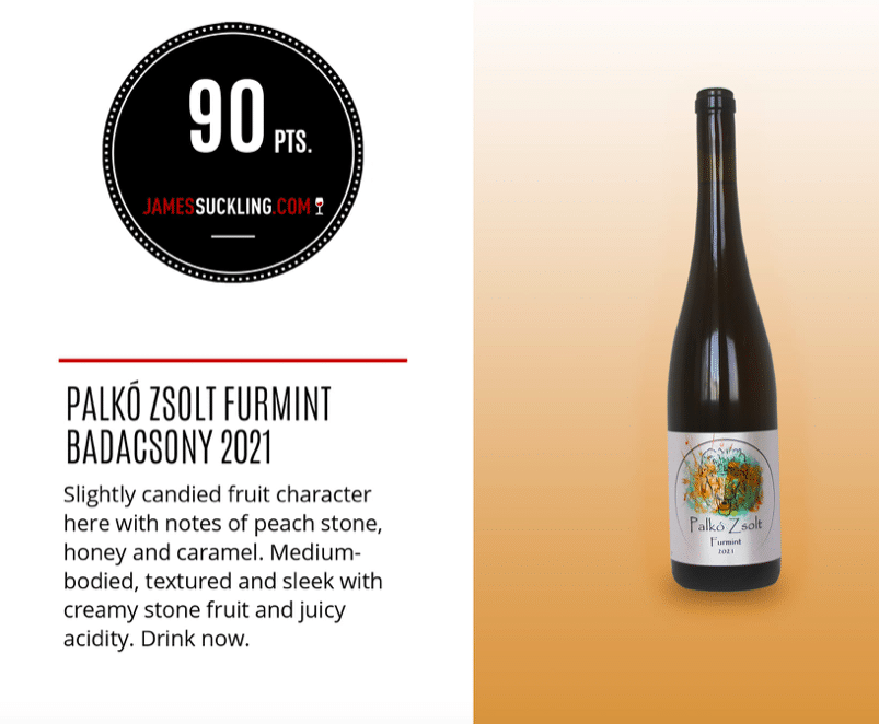 Zsolt Palkó Furmint James Suckling 90 pts Badacsony Hungary