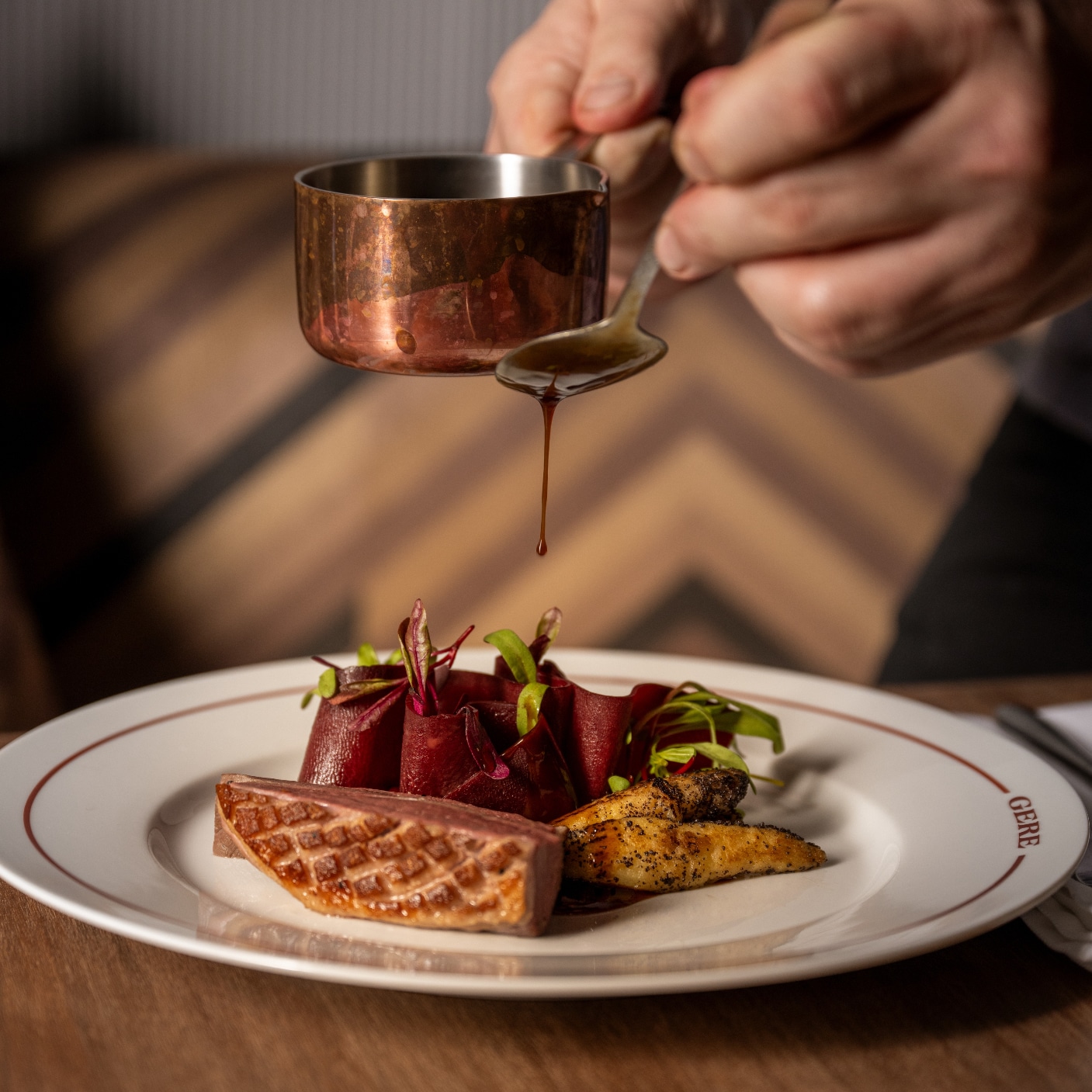 A. Gere Restaurant in Villány, Hungary – duck with beetroot