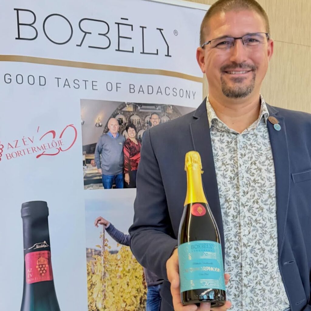 tamas-borbely-badacsony-hungary Tamás Borbély, one of the exhibitors, with his new sparkling wine