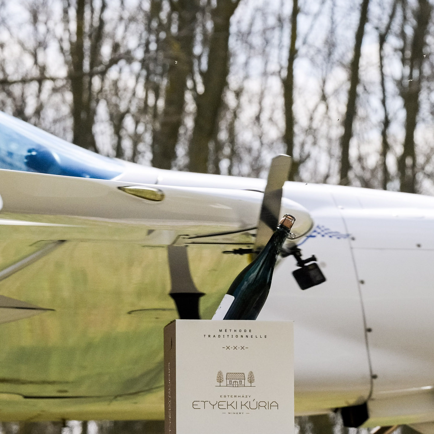 The world's first sabrage with a plane at Etyeki Kúria in Hungary
