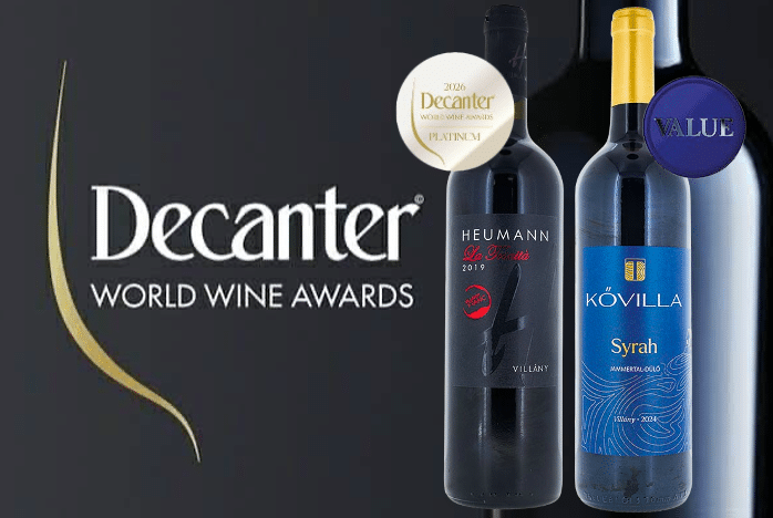 Decanter article with Hungarian award winner red wines: Heumann La Trinita and Kővilla Syrah